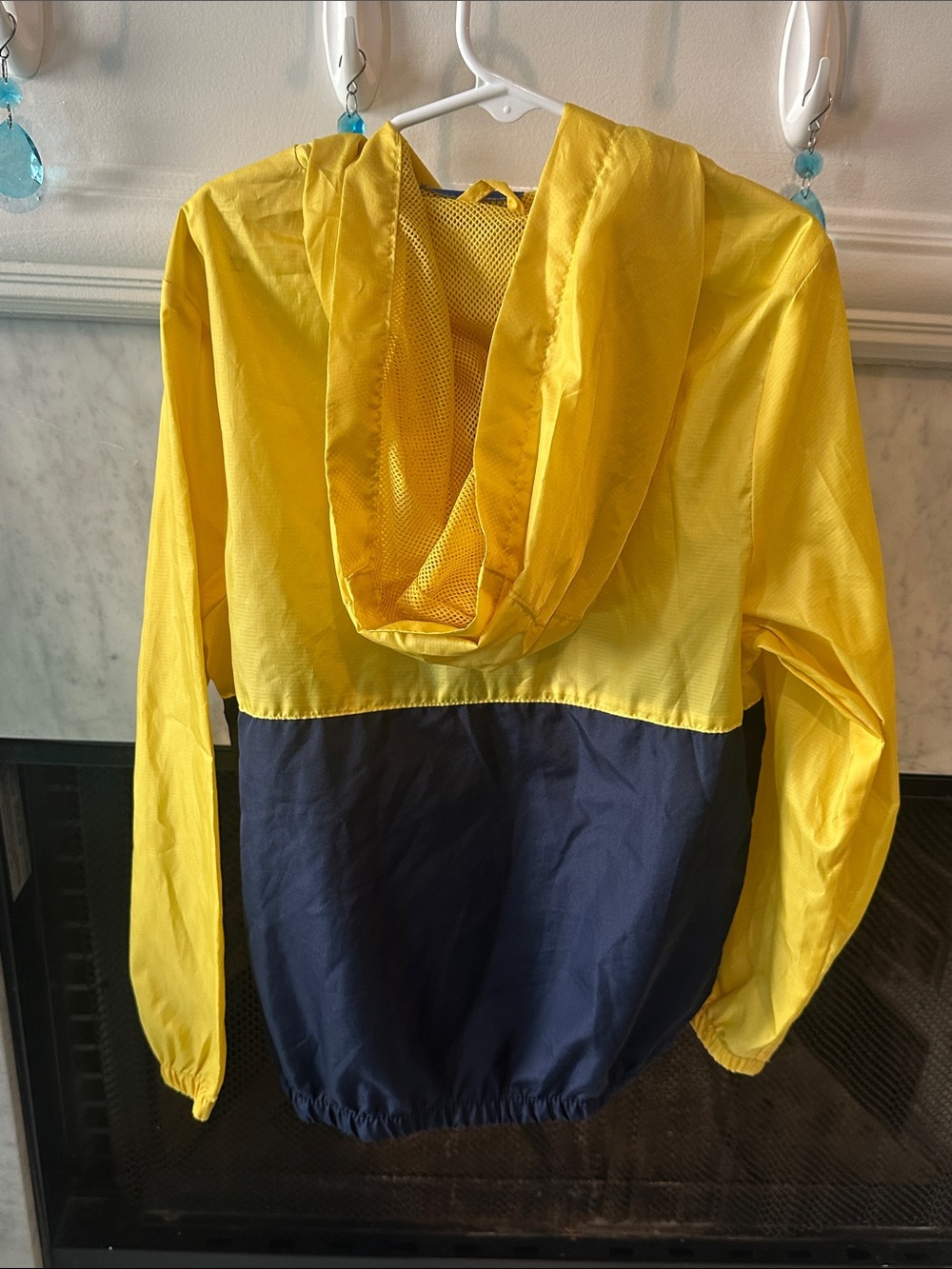 Kids Hooded Yellow & Navy Colorblock Raincoat - Picture 2 of 6